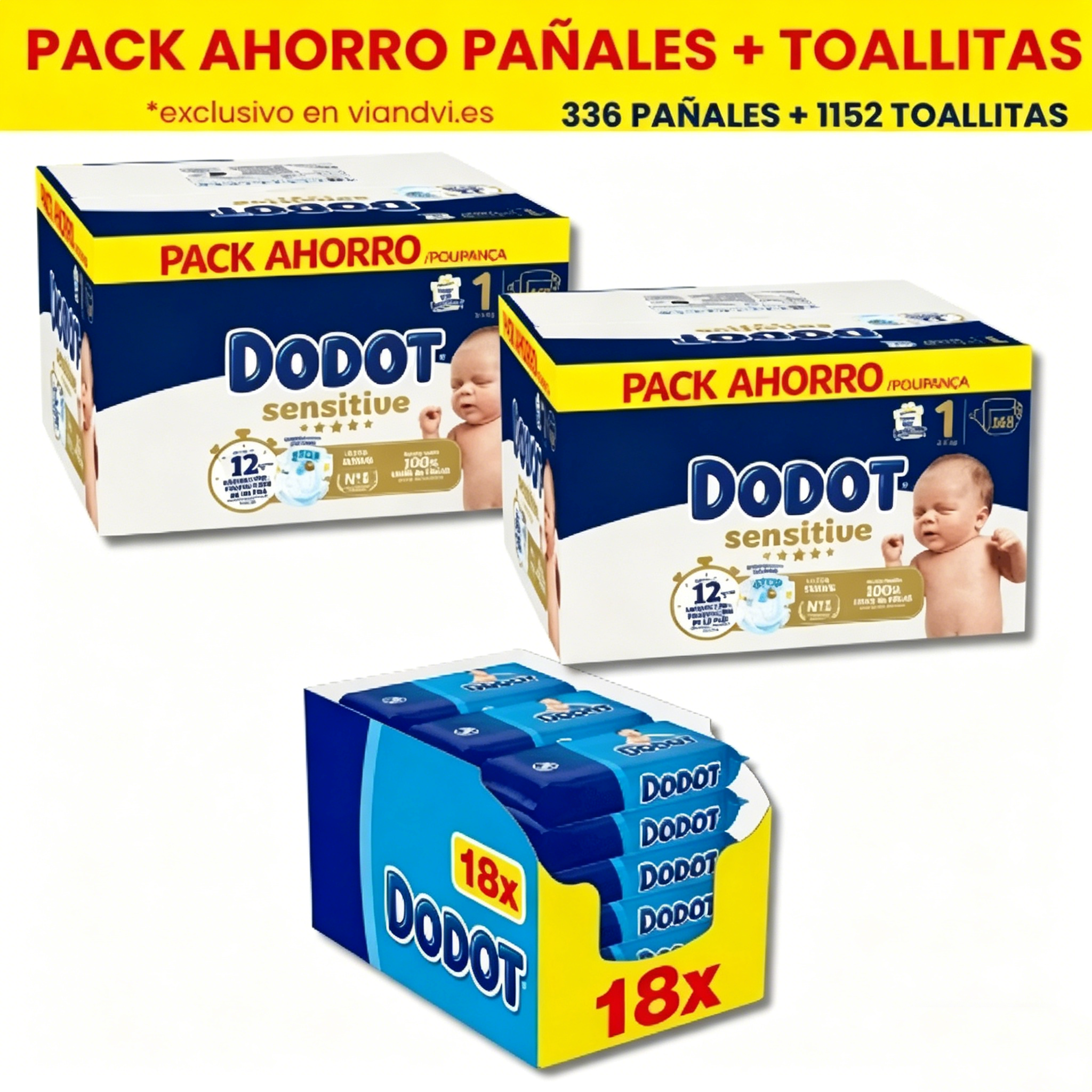 Dodot Sensitive Talla 1 (2-5kg) Pack Ahorro Pañales + Toallitas