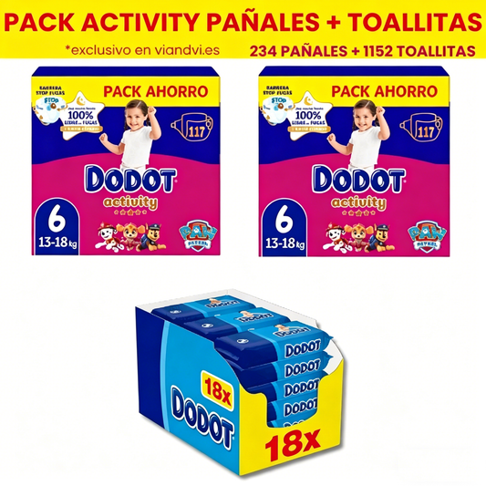 Dodot Activity Talla 6 (13-18kg) Pack Ahorro Pañales + Toallitas