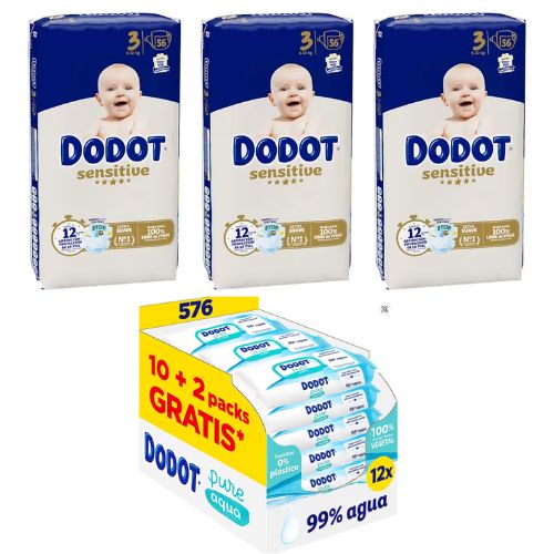 Dodot Sensitive Talla 3 (6-10kg) + Dodot Aqua Pure Mega Pack